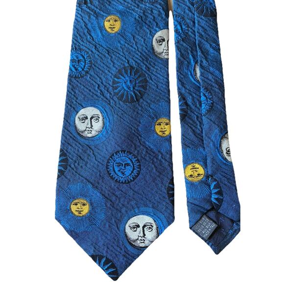 Fornasetti Milano silk tie Sun Moon face pattern Graphic Lunar Space Made Italy - Picture 1 of 7